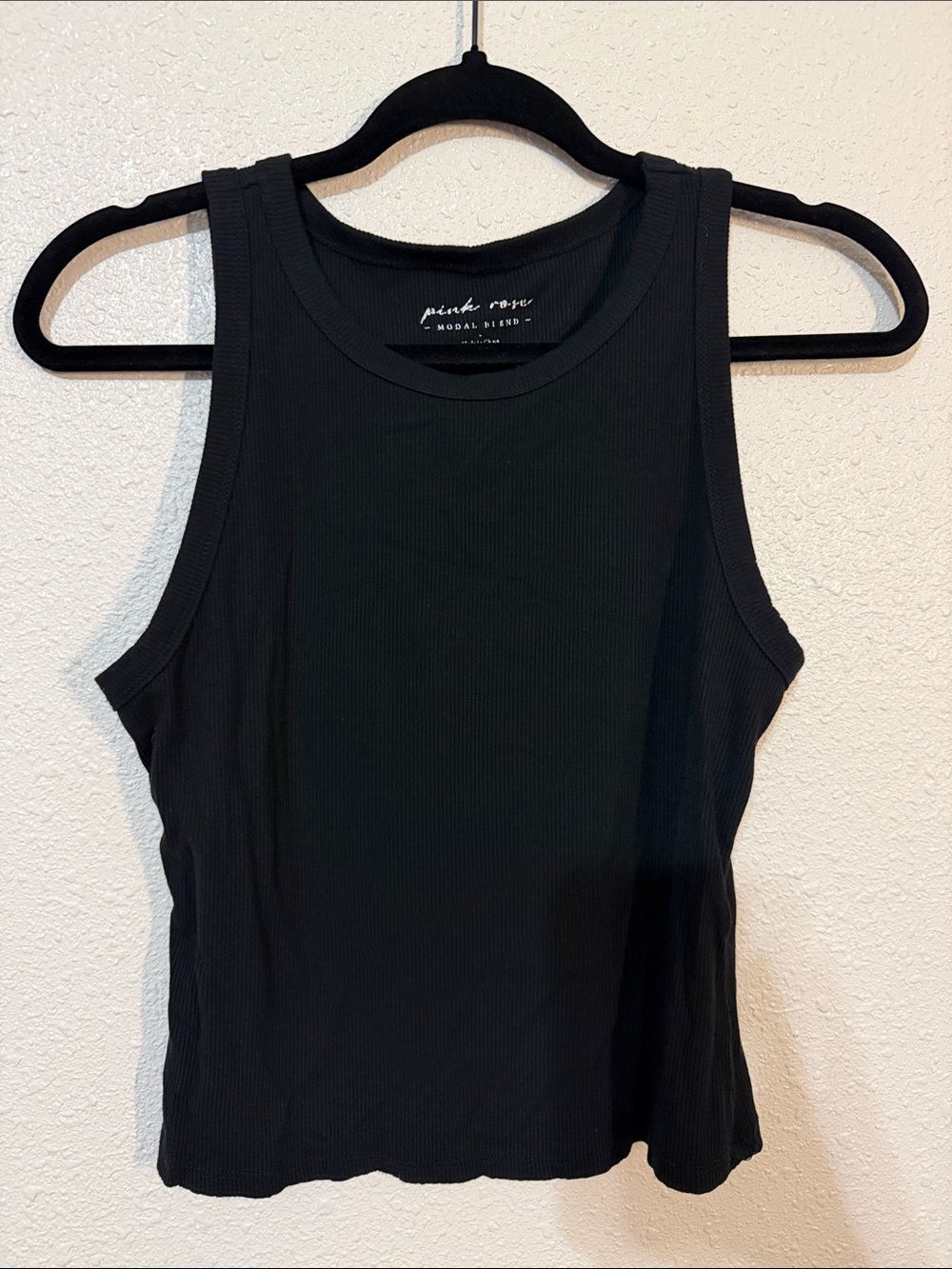 Pink Rose Black Ribbed Crew Tank